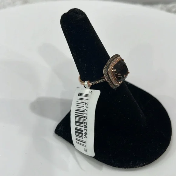 SMOKY QUARTZ APR 2.5ct RING .34 TW DIAMOND 14KT ROSE GOLD HALO SIZE 7 EXQUISITE - Picture 12 of 16